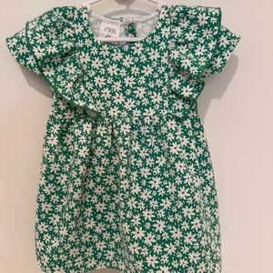 Zara Green Floral Baby Girl Dress, 3-6 M